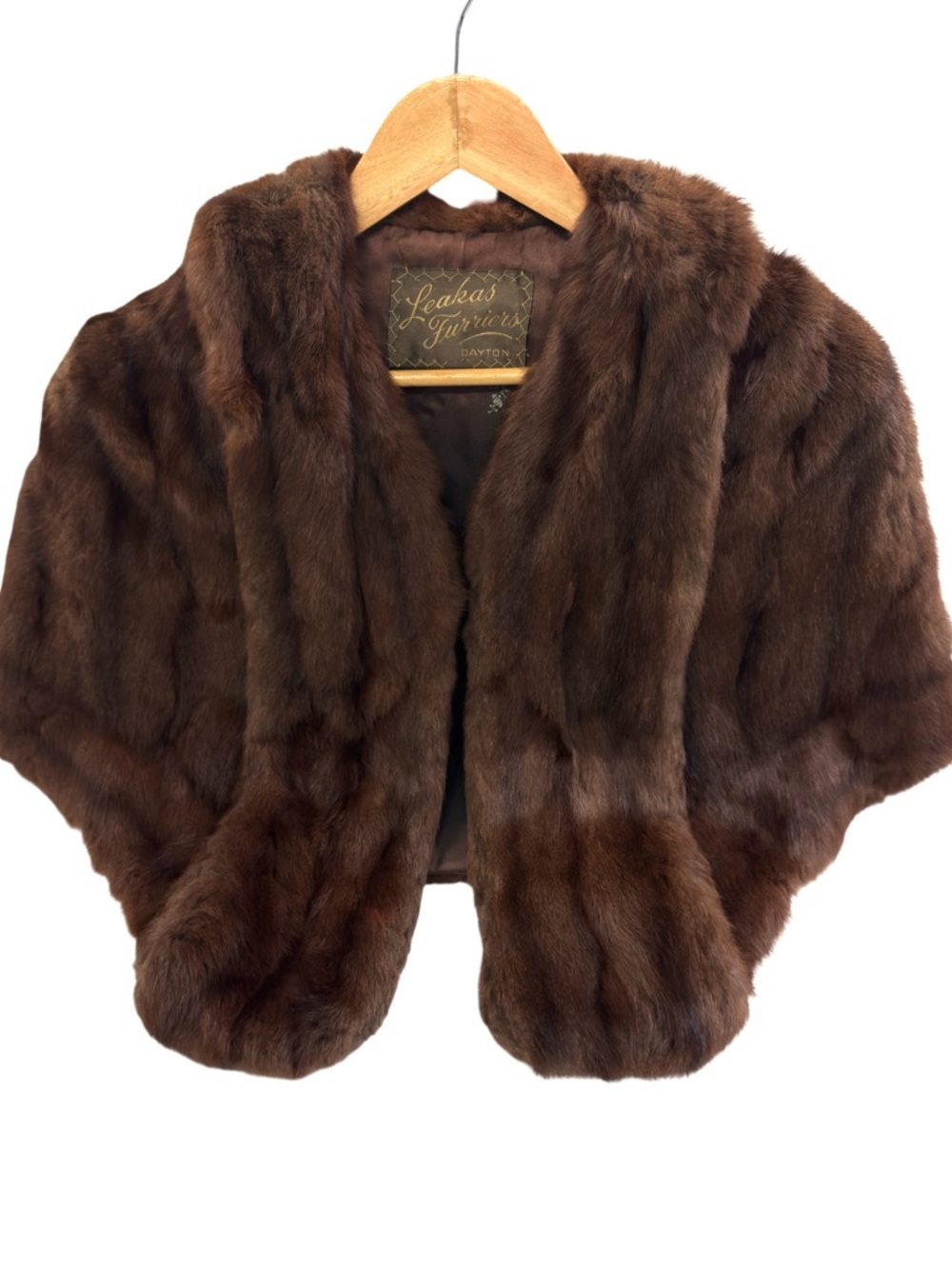 Vintage Brown 60s Leakas Furriers Dayton Mink Fur Shawl Cape Capelet - Picture 2 of 12